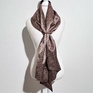 Dennis by Dennis Basso Brown Black Cream Satin Animal Print Scarf Large Unisex